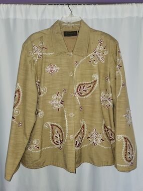 Alex Kim Embroidered Tan Paisley Blazer Jacket Size  2X  #vintage #bohemian
